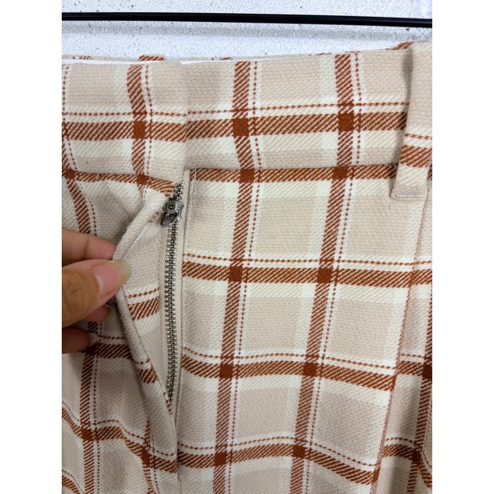 Aritzia Wilfred Trousers Womens 0 Tan Brown Plaid Pleated Wide Leg Pants - Picture 13 of 15